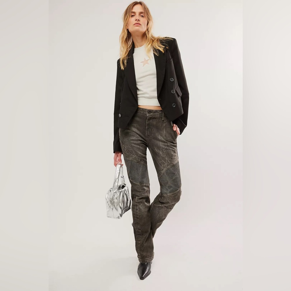 Free People We The Free Vector Moto Mid Rise Flare Jeans NWOT Black